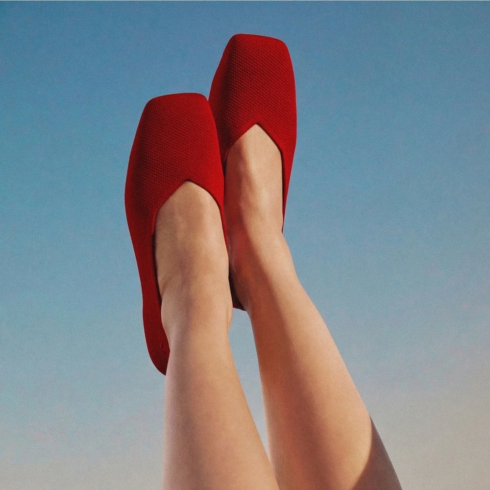 Vivaia Red Square‎ Toe Knit Ballet Flats Womens Size 7.5 EU 38.5 NEW